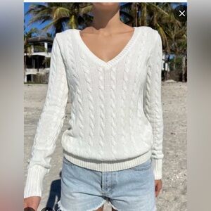 Brandy Melville | Cream V-Neck Cable Knit Sweater